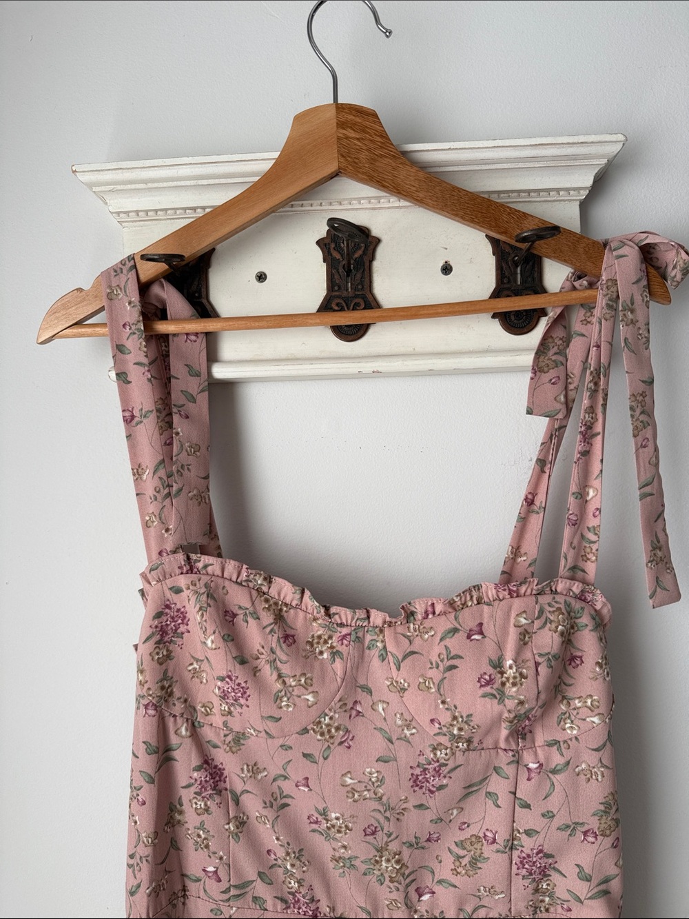 Women’s Pink Floral Tie-Shoulder Midi Dress Summer Feminine Flowly Casual - Picture 4 of 9